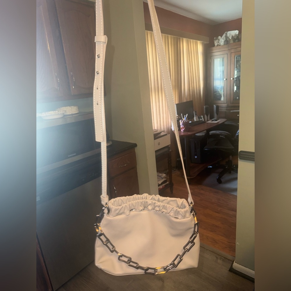 Vince Camuto White Shoulder Bag with Chain Detail